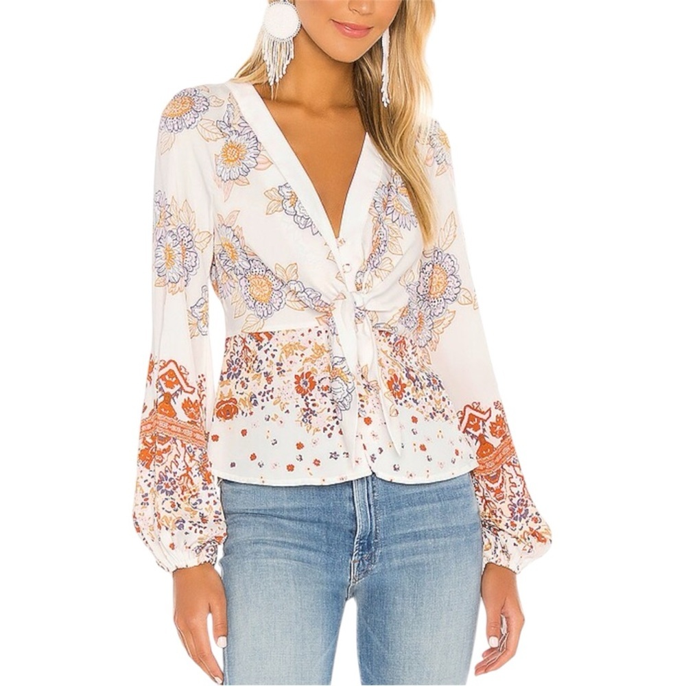 Free People Run Free Ivory Tunic Blouse Size M Boho Revolve